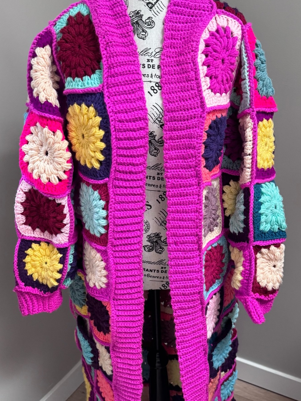 Vibrant Hot Pink Multicolor Crochet Cardigan Handmade with Love by L&F